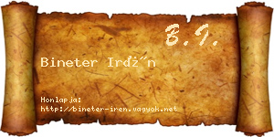 Bineter Irén névjegykártya
